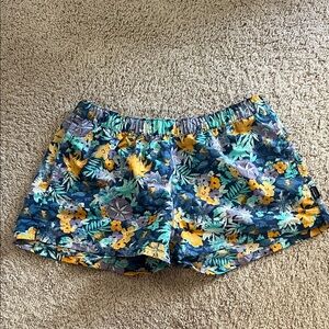 Patagonia Women's Floral Athletic Shorts - Blue, Yellow & Teal